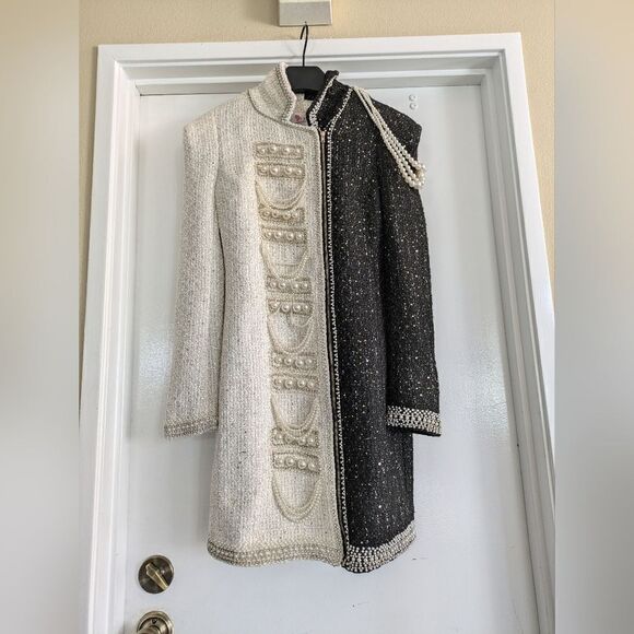 L'atise Black & white dress with pearls, rhinestones, metallic thread throughout - Picture 5 of 9